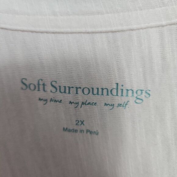 Soft Surroundings 2x cardigan Blouse tunic white pima cotton blend button pocket - Picture 2 of 11